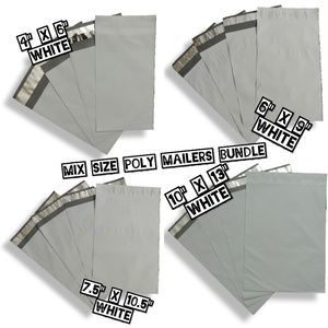 60 White Mix Size Poly Mailers Bundle (15 ea)